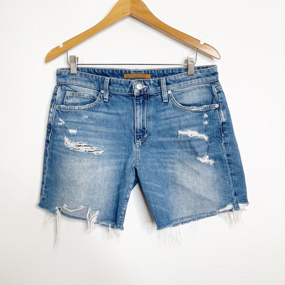 Joe's Jeans Womens 28 Blue Distressed Raw Hem Bermuda Denim Shorts Medium Wash‎